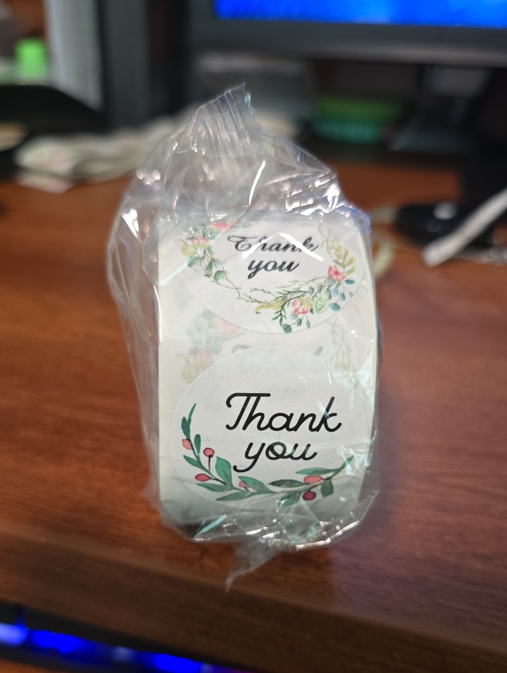 Thank You Stickers 500 On Roll White Floral NWT